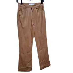 Zara Women Camel Faux Leather Cropped  Pants  Size 4